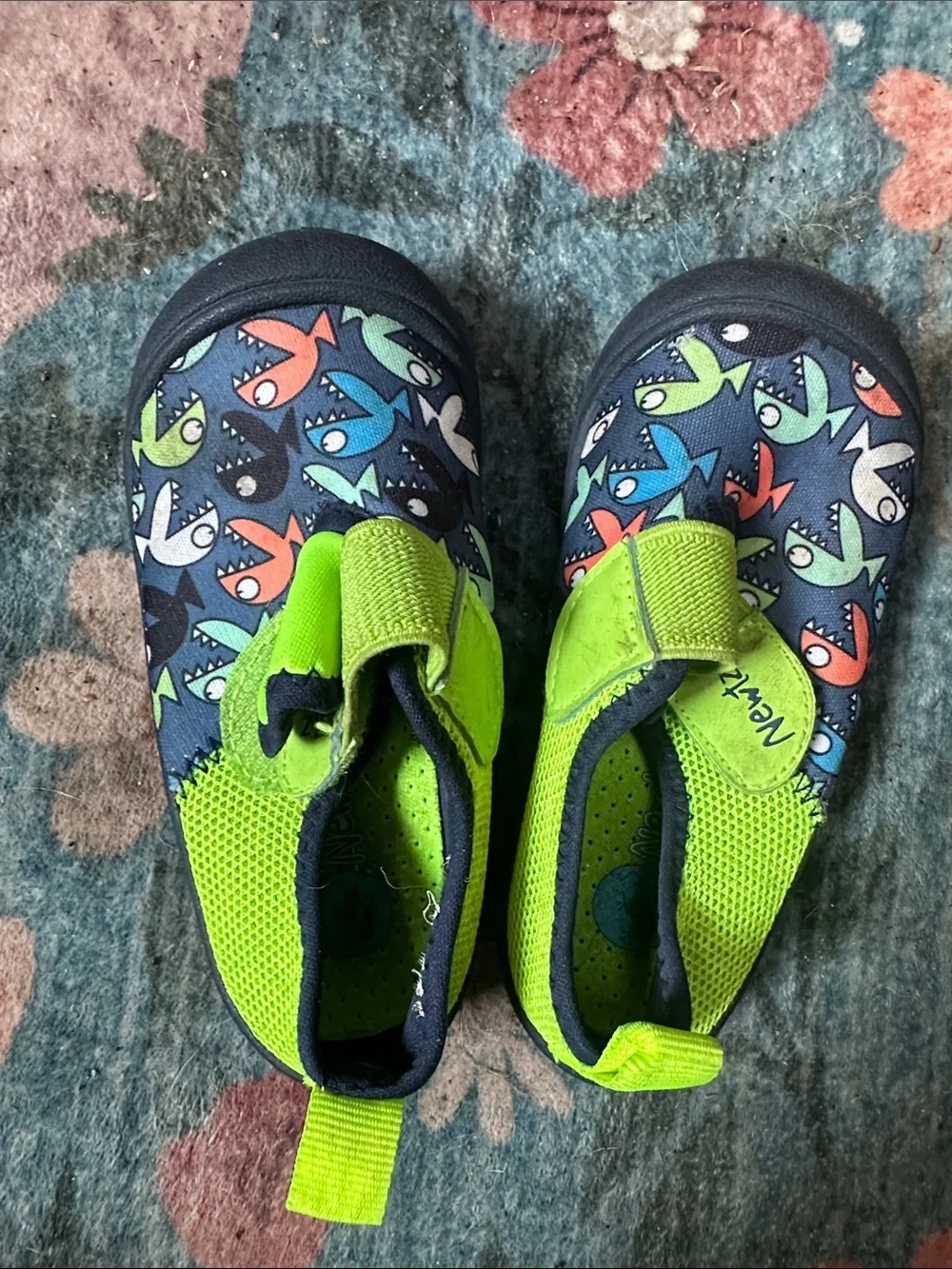 Next Kids Neon Green and Navy Shark Water Shoes